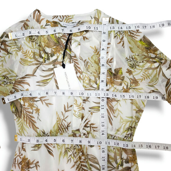 41 Hawthorn Petite Floral Midi Dress Button Front Tie Waist Ivory Resort Chic 5P - Picture 8 of 11